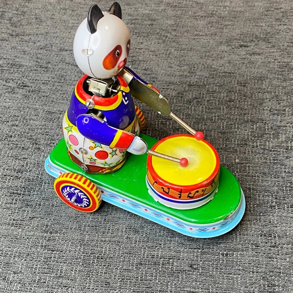 Vintage Tin Toy Panda Drummer Wind Up‎ Toy NIB and key vintage style works